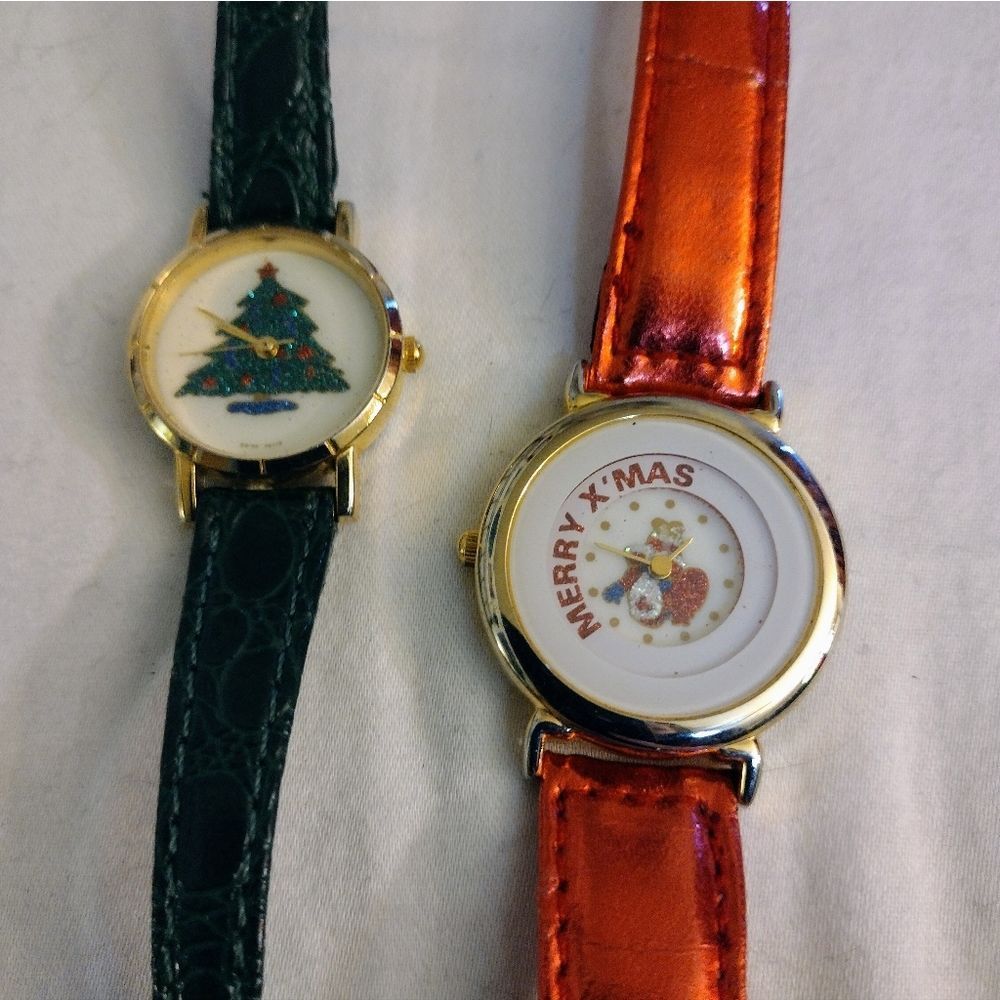 Christmas holiday tree snowman vintage wrist watches genuine leather mod xmas